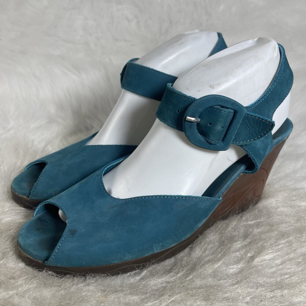Arche LN France Nubuck Wedge Slingback Sandals Blue Teal Women’s EU 40 US 9